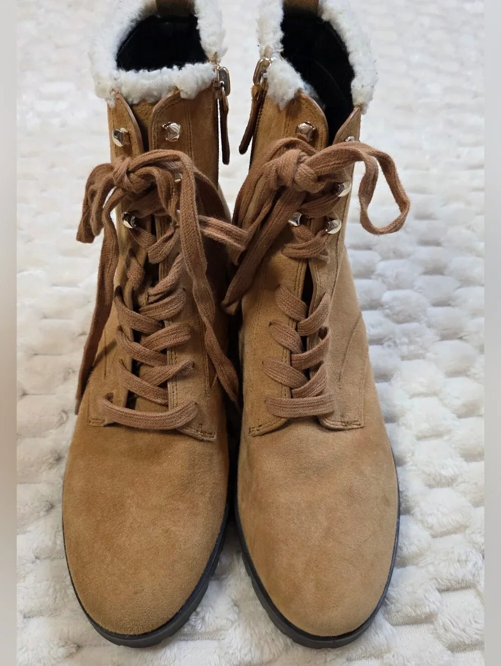 KATE SPADE Tan Raegan Shearling Lined Lace Up Combat Boots